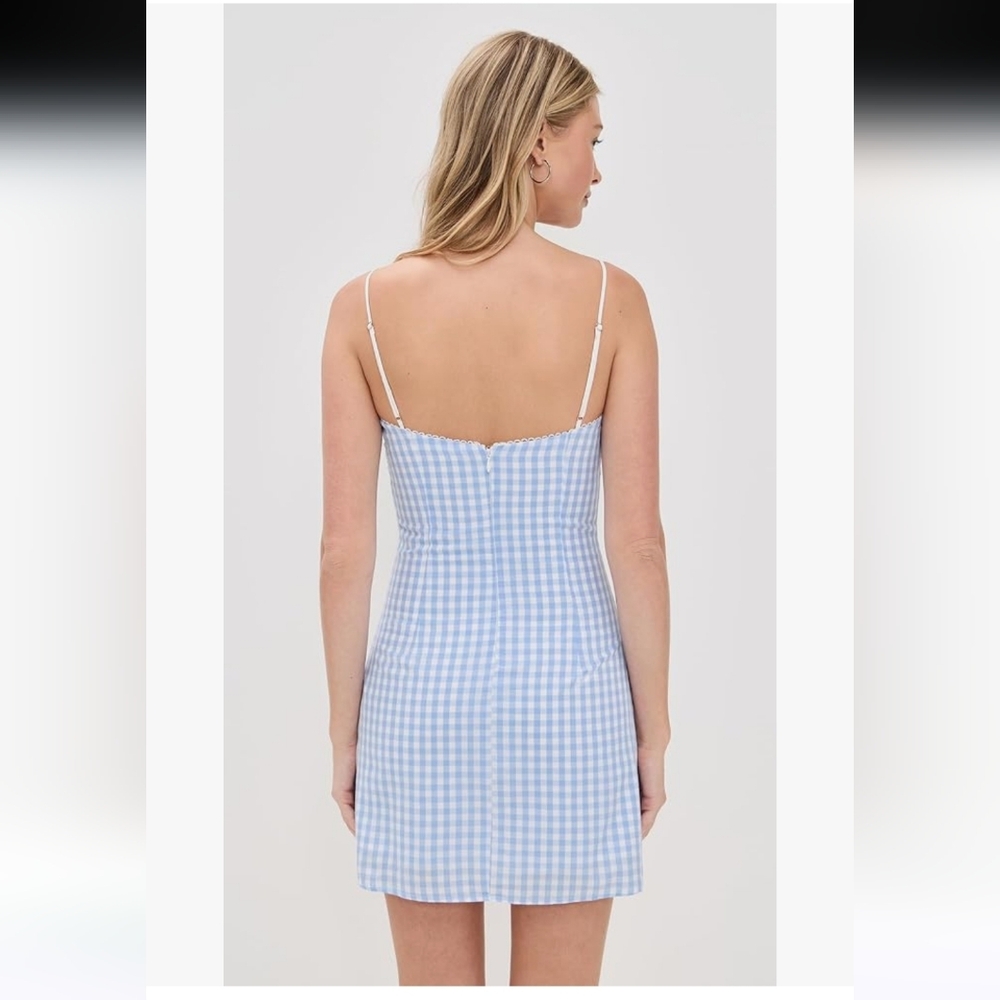 Nia Blue Gingham Serrano Mini Dress Lace Trim Cottagecore Size M - Picture 2 of 8